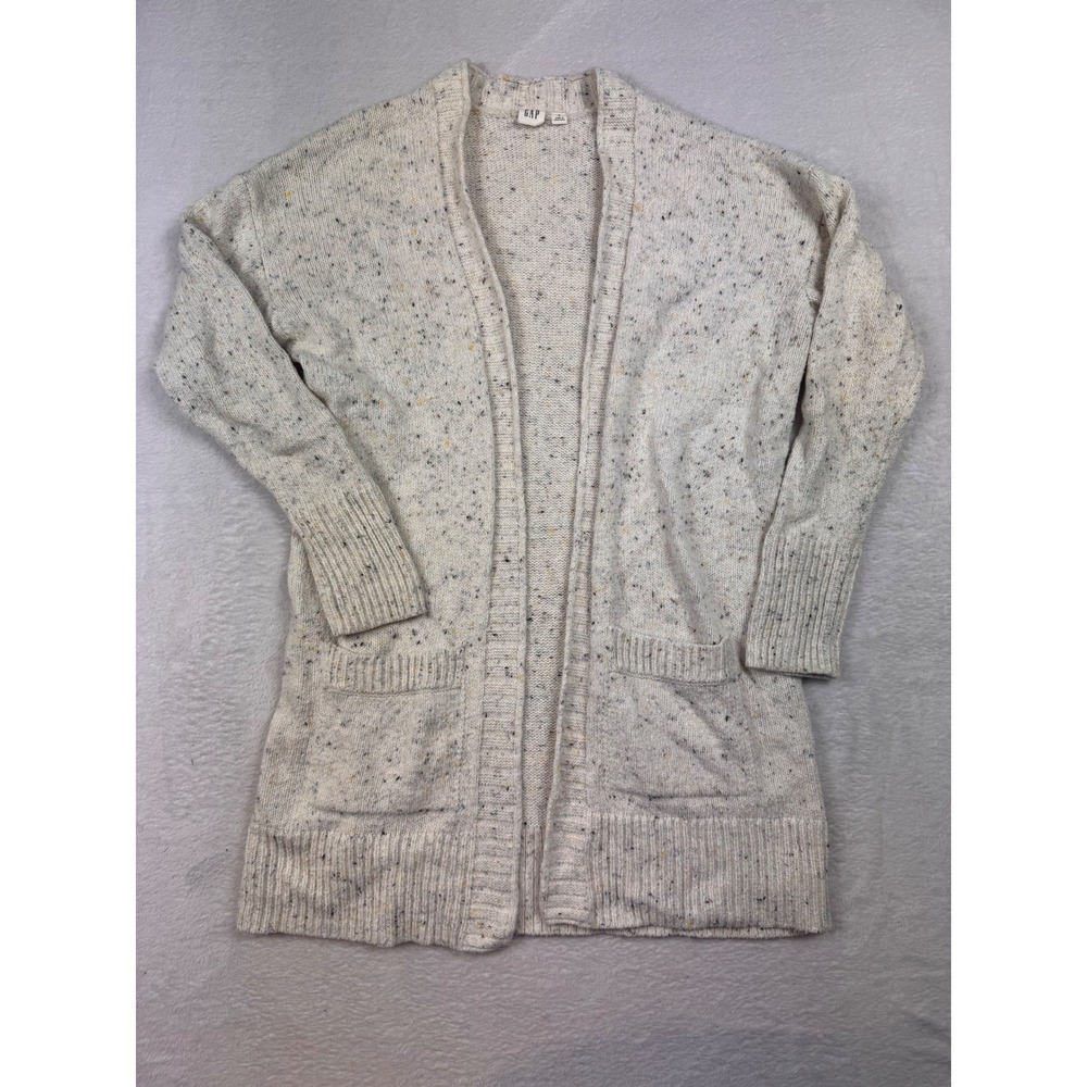 Gap Womens Cream Confetti Marl Open Front Cardigan Sweater Small Cotton Blend